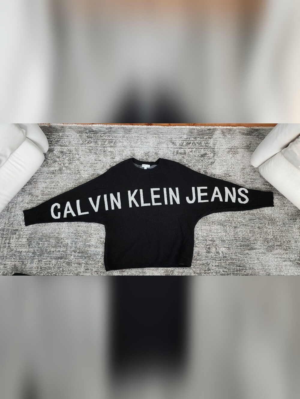 Calvin Klein Jeans Black Crewneck with White Arched Logo - Picture 2 of 2